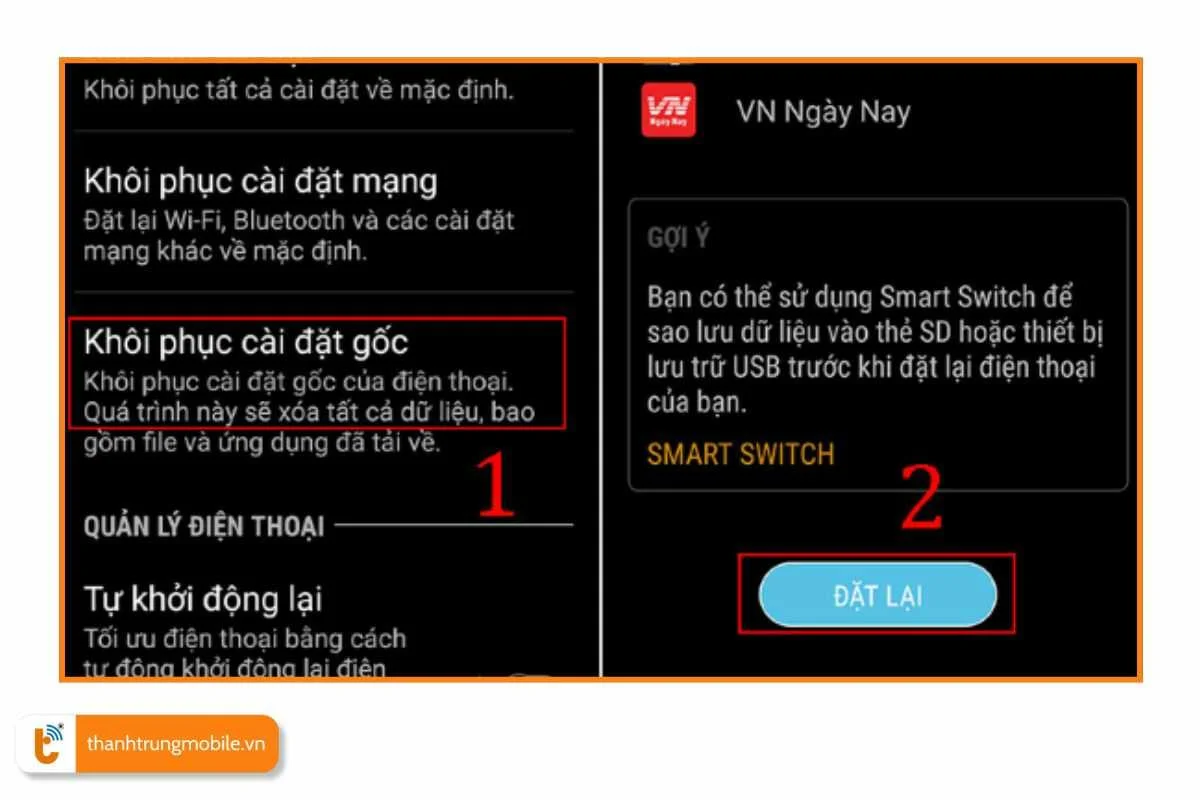 khoi phuc cai dat goc dien thoai samsung