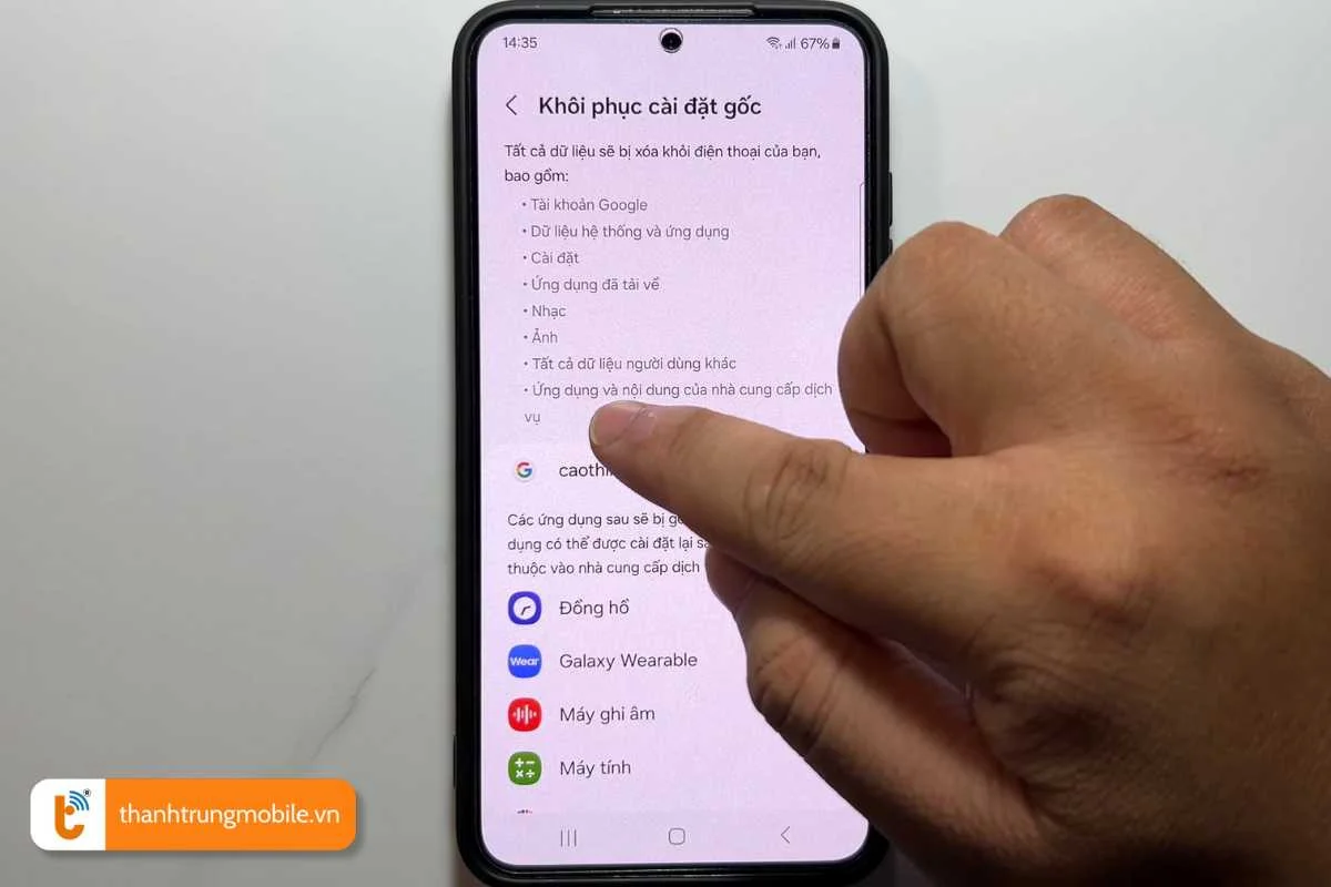 khoi phuc cai dat goc dien thoai samsung