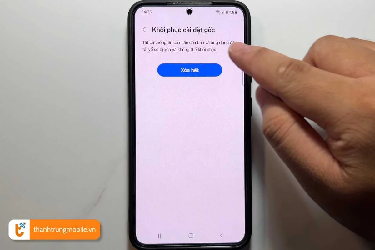 khoi phuc cai dat goc khi man hinh samsung bi giat lag