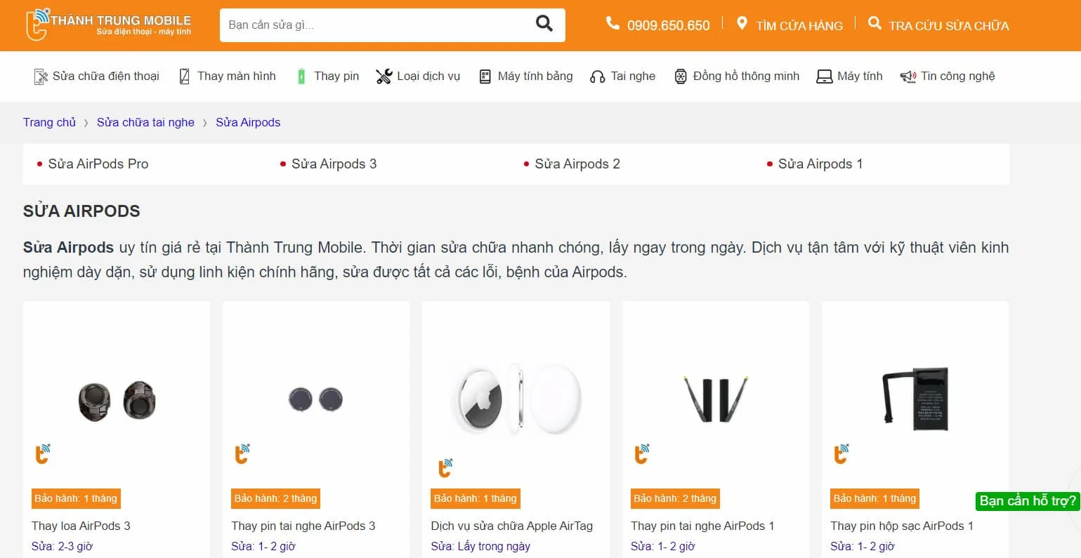 Dịch vụ sửa chữa AirPods tại Thành Trung Mobile
