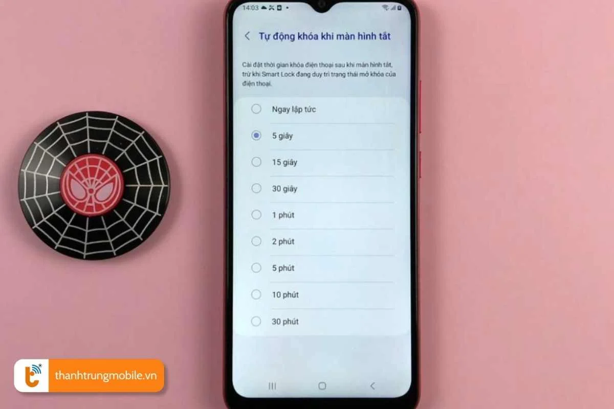 thiet lap thoi gian khoa man hinh tu dong