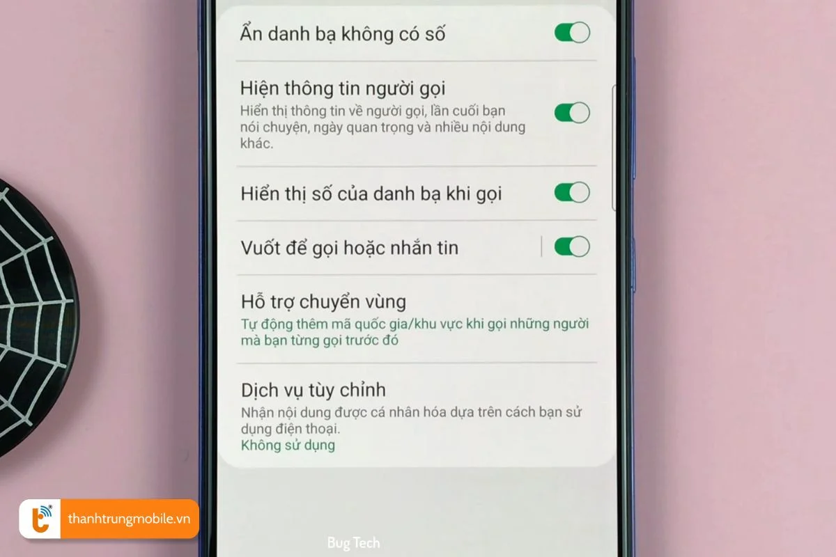 tinh nang vuot de goi hoac nhan tin tren samsung