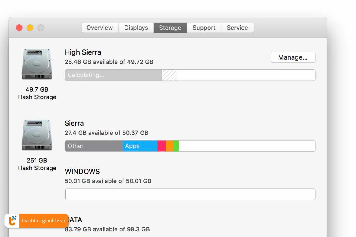 Kiểm tra dung lượng ổ cứng Macbook Air 2017