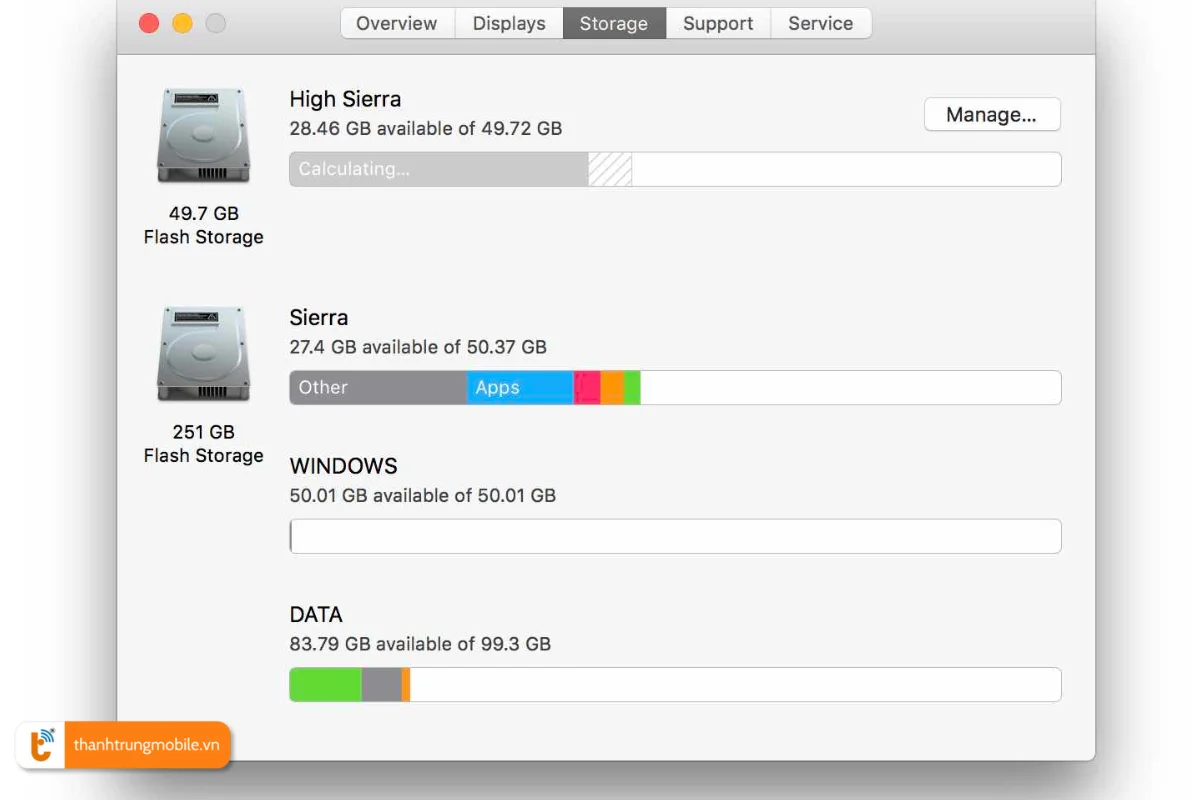 Kiểm tra thông tin ổ cứng Macbook Pro 2017