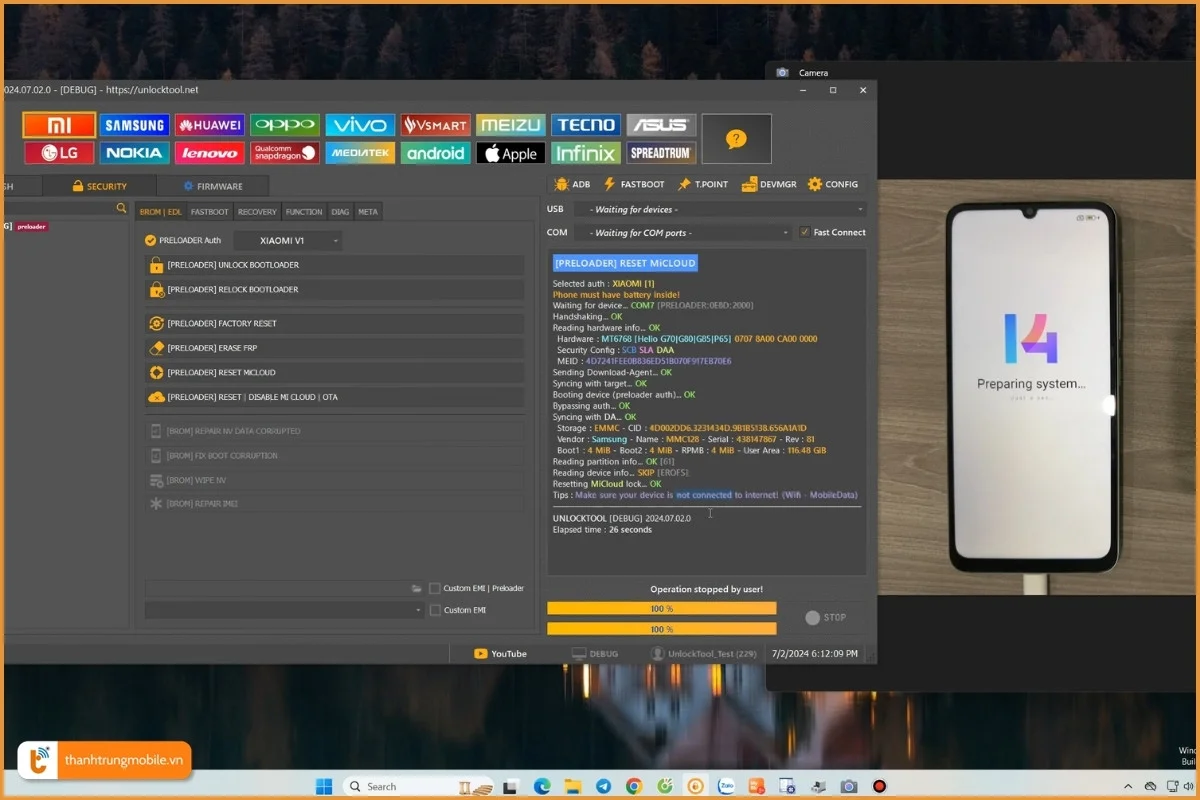 Quy trình xoá tài khoản Mi Cloud tại Thành Trung Mobile