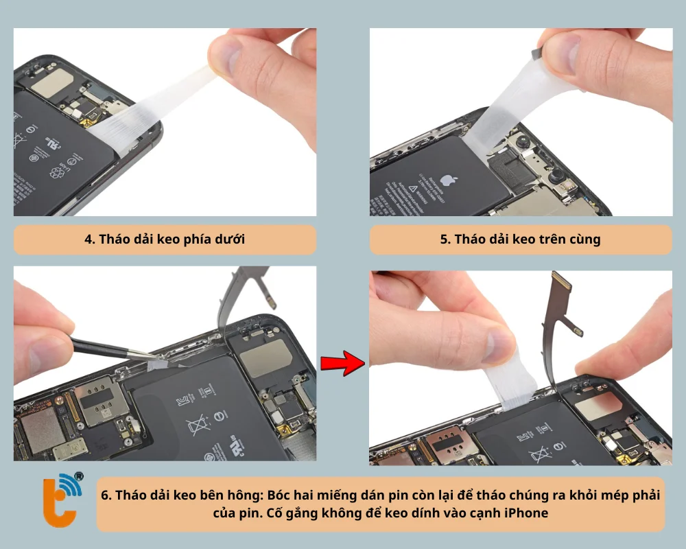 Tháo dải keo để gỡ pin cũ