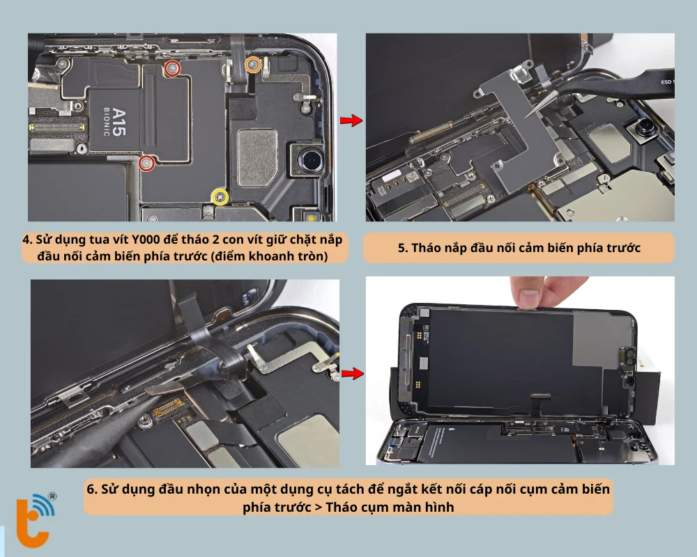Tháo nắp đầu nối và ngắt cảm biến phía trước