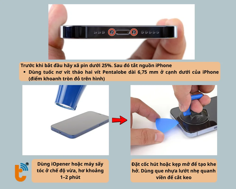 Tháo ốc Pentalobe và mở khe màn hình