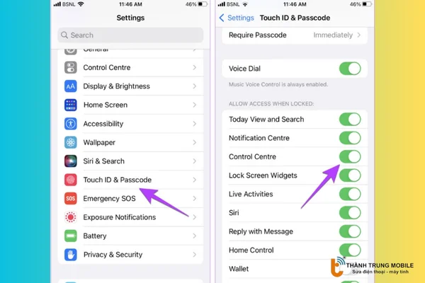 Bật trung tâm kiểm soát