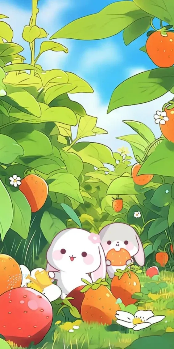 Hình nền thỏ cùng dâu tây cute