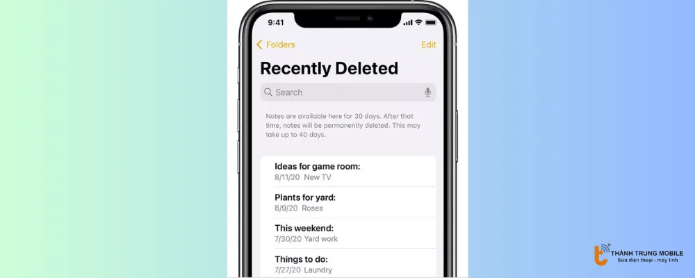 Tìm ghi chú đã biến mất từ thư mục đã xóa gần đây