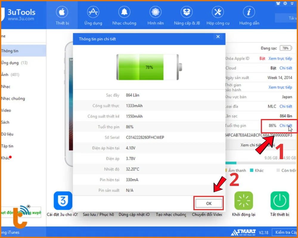 Tìm mục Battery Life (Tuổi thọ pin) rồi nhấn Details (chi tiết) bên cạnh để xem thông tin