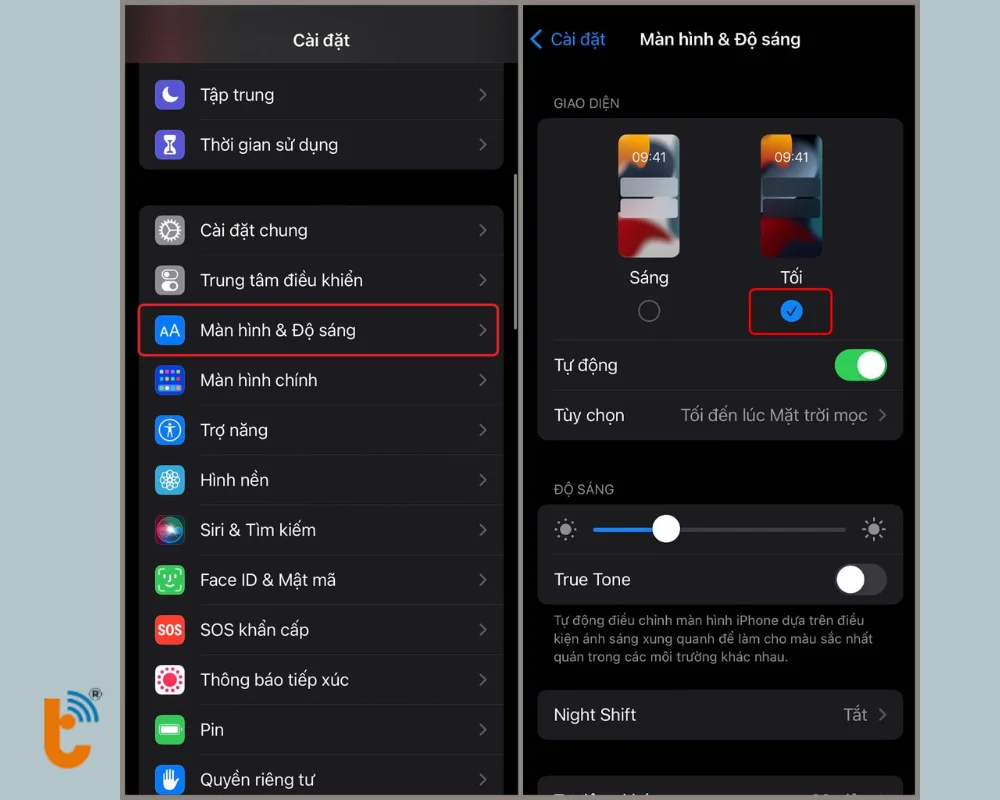 Vào Cài đặt - Bật chế độ tối 