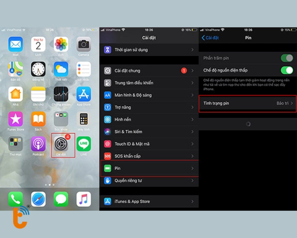 Vào Cài đặt > Pin > Tình trạng pin & Sạc để kiểm tra tình trạng pin mới