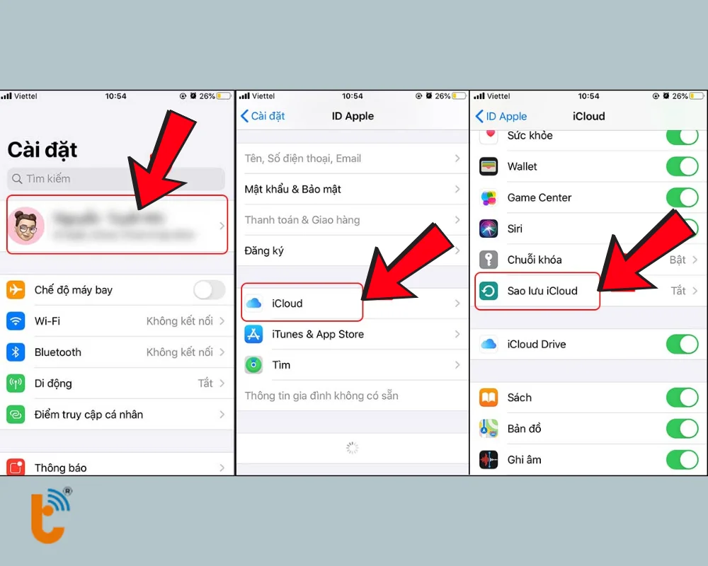 Vào Cài đặt và sao lưu iCloud