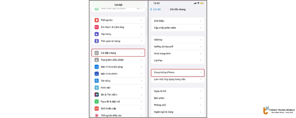 Vào dung lượng iPhone