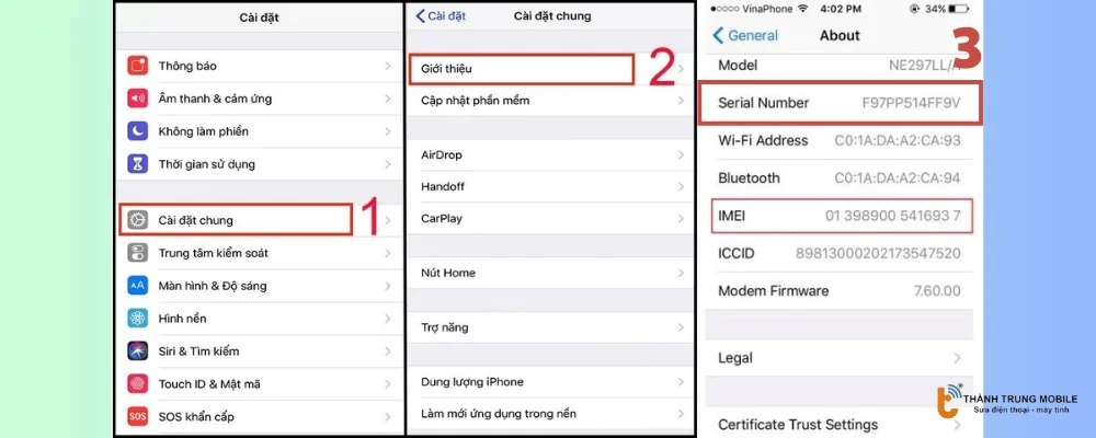 Xem số IMEI và Serial
