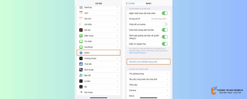 Xóa bộ nhớ cache Safari
